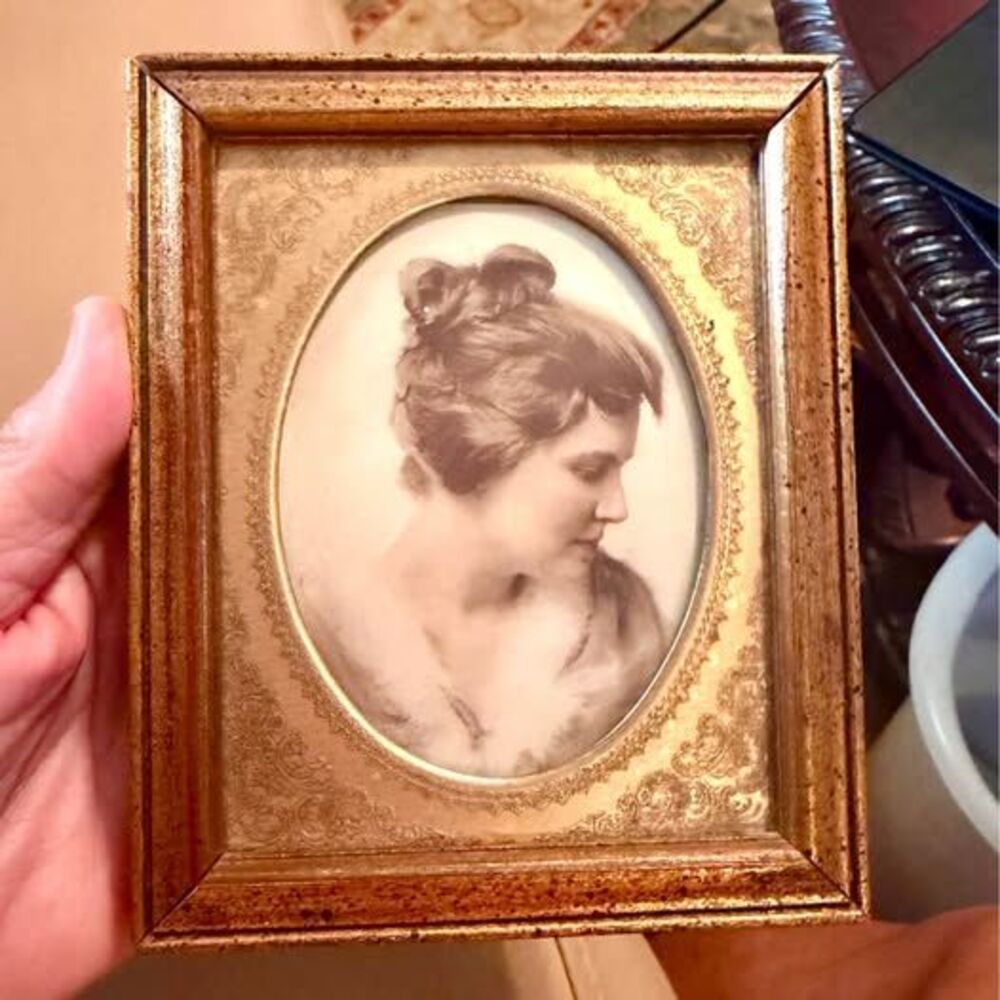 Vintage Edwardian or Belle Époque era Gold Toned Framed Ladies Portrait